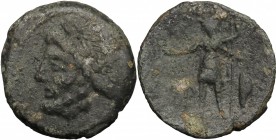 Sicily. Panormos, under Roman rule. AE 21mm, after 241 BC. D/ Head of Zeus left, laureate. R/ Warrior standing left, holding patera and spear; to righ...