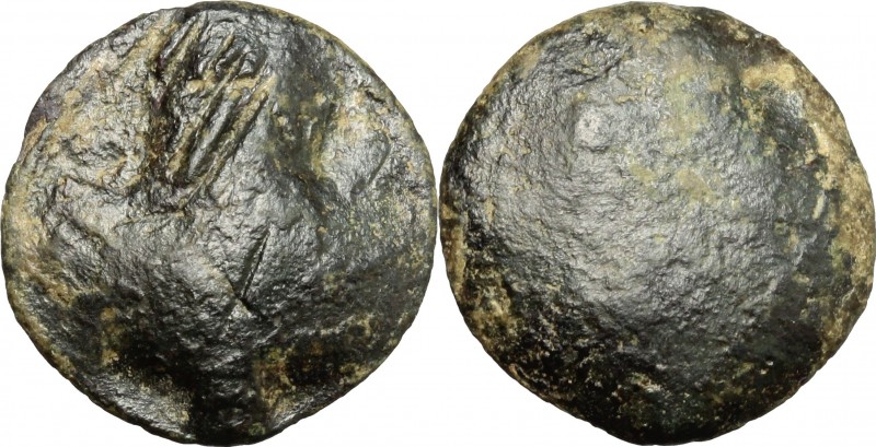 Sicily. Selinos. AE Tetras, 435-415 BC. D/ Selinon leaf. R/ Head of river god le...