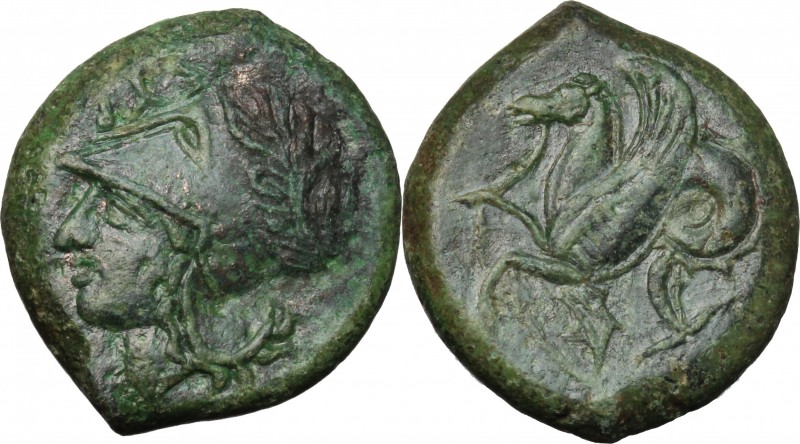 Sicily. Syracuse. Dionysos I to Dionysos II. AE 21 mm, circa 375-344 BC. D/ Head...