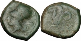Sicily. Syracuse. Dionysos I to Dionysos II. AE 21 mm, circa 375-344 BC. D/ Head of Athena left, wearing Corinthian helmet decorated with wreath. R/ H...