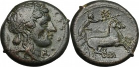 Sicily. Syracuse. Agathokles (317-289 BC). AE 24 mm. D/ Wreathed head of Kore right; torch behind. R/ Nike driving galloping biga right; star above. C...