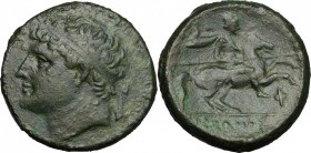 Sicily. Syracuse. Hieron II (274-216 BC). AE 27 mm. D/ Diademed head of Hieron II left. R/ Horseman galloping right, holding couched lance; below, Φ; ...