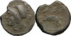 Sicily. Tauromenion. Roman Rule. AE 22mm, after 216 BC. D/ Head of Athena left, helmeted. R/ Pegasos flying left. CNS III, 29. AE. g. 6.38 mm. 22.00 A...