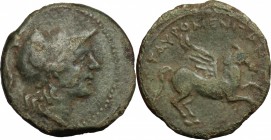 Sicily. Tauromenion. Roman Rule. AE 18mm, after 216 BC. D/ Head of Athena right, helmeted. R/ Pegasos flying right. CNS III, 36. AE. g. 3.76 mm. 18.00...