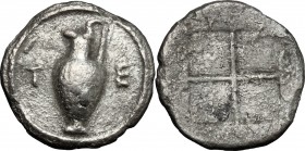 Continental Greece. Macedon. AR Tetrobol, Terone mint, 424-422 BC. D/ Oinochoe. R/ Quadripartite incuse square. SNG ANS 751. Hardwick Group IV. Dewing...