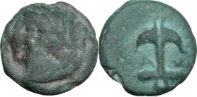 Continental Greece. Thrace, Apollonia Pontika. AE 10mm, after 400 BC. D/ Head of Apollo left. R/ Anchor. cf. SNG Cop. 462 (bigger coin and Apollo righ...