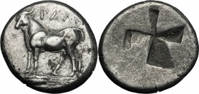 Greek Asia. Bithynia, Calchedon. AR Siglos, 340-320 BC. D/ Bull standing left on corn-ear. R/ Incuse square with windmill pattern. SNG BM Black Sea 11...