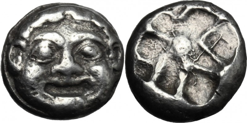 Greek Asia. Mysia, Parion. AR Drachm, 500-475 BC. D/ Gorgoneion. R/ Incuse patte...