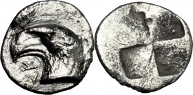Greek Asia. Aeolis, Kyme. AR Hemiobol, 480-450 BC. D/ Head of eagle left. R/ Incuse square with windmill pattern. SNG Cop. 31-32. AR. g. 0.37 mm. 7.00...