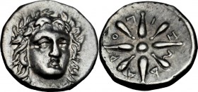 Greek Asia. Satraps of Caria. Pixodaros (circa 341/0-336/5 BC). AR Quarter Drachm. D/ Head of Apollo facing slightly right, laureate. R/ Eight rayed s...