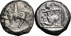 Greek Asia. Cilicia, Tarsos. AR Stater, 410 BC. D/ Horseman left. R/ Archer kneeling right within shallow incuse square. SNG France 213. AR. g. 10.56 ...