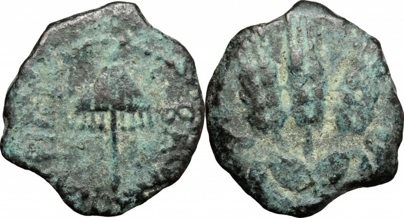 Greek Asia. Judaea. Agrippa I (37-44). AE Prutah, Jerusalem year 6 (41/42). D/ U...