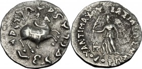 Greek Asia. Baktria, Indo-Greek Kingdoms. Antimachos II (174-165 BC). AR Drachm, Paropamisadai or Gandhasa mint. D/ Horseman prancing right. R/ Nike s...