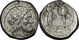 Anonymous. AR Victoriatus, from 211 BC. D/ Laureate head of Jupiter right. R/ Victory right, crowning trophy; in exergue, ROMA. Cr. 44/1. AR. g. 3.51 ...