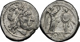 Anonymous. AR Victoriatus, after 211 BC. D/ Head of Jupiter right, laureate. R/ Victory standing right, crowning trophy. Cr. 53/1. AR. g. 3.06 mm. 17....