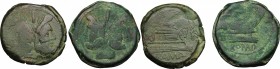 Sextantal series. Lot of 2 : AE Asses, after 211 BC. D/ Laureate head of Janus. Above, I. R/ Prow right. Above, I. Below, ROMA. Cr. 56/2. AE. g. 35.25...