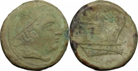 Sextantal series. AE Sextans, after 211 BC. D/ Head of Mercury right; above, two pellets. R/ Prow right; below, two pellets. Cr. 56/6. AE. g. 6.30 mm....