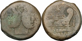 Star (first) series. AE As, c. 206-195 BC. D/ Head of Janus, laureate. R/ Prow right; above, eight-rayed star. Cr. 113/2. AE. g. 19.81 mm. 30.00 R. Ra...