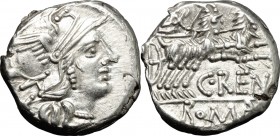 C. Renius. AR Denarius, 138 BC. D/ Head of Roma right, helmeted. R/ Juno in biga of goats right, holding scepter, reins and whip. Cr. 231/1. AR. g. 3....