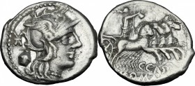 C. Cassius. AR Denarius, 126 BC. D/ Head of Roma right, helmeted; behind, amphora. R/ Libertas in quadriga right, holding reins, rod and pileus. Cr. 2...