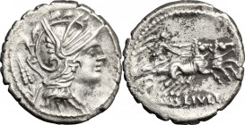 L. Iulius. AR Denarius, 101 BC. D/ Head of Roma right, helmeted; behind, corn-ear. R/ Victory in biga right. Cr. 323/1. AR. g. 3.88 mm. 20.00 Partly t...