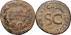 Augustus (27 BC - 14 AD) with C. Asinius Gallus. AE Dupondius, 16 BC. D/ Legend in three lines within oak-wreath. R/ Large SC surrounded by legend. RI...