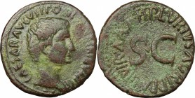 Augustus (27 BC-14 AD). AE As, 7 BC. D/ Head right, bare. R/ Large SC surrounded by legend:. RIC (2nd ed.) 427. AE. g. 10.49 mm. 28.00 Green patina. V...