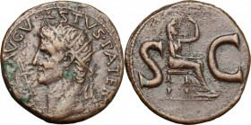 Augustus (27 B.C - 14 AD). AE Dupondius, struck under Tiberius, 14-37 AD. D/ Radiate head left; star above, thunderbolt before. R/ S-C to left and rig...
