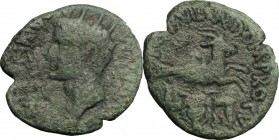 Reign of Tiberius (14-37). AE 24mm, Sicily, Panormos mint, duoviri: Cn. Domitius Proculus and A. Laetor, 14-37. D/ Head left, radiate. R/ Capricorn ri...