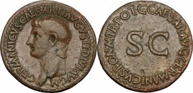 Germanicus (died 19 AD). AE As, Rome mint, 37-38 AD. D/ Bare head left. R/ Legend around SC . RIC (Gaius) 35. AE. g. 9.43 mm. 28.00 Attractive brown p...