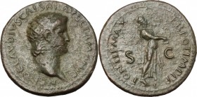 Nero (54-68). AE As, 62-68. D/ Head right, radiate. R/ Nero as Apollo Citharoedus advancing right, playing lyre. RIC (2nd ed.) 212. AE. g. 8.34 mm. 24...