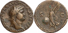 Nero (54-68). AE As, Lugdunum mint, 62-68. D/ Head right. R/ Victoria advancing left, holding shield. RIC (2nd ed.) 543. AE. g. 10.09 mm. 28.00 Enchan...