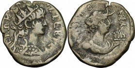 Nero (54-68). BI Tetradrachm, Alexandria mint, 65-66. D/ Bust right, radiate, wearing aegis. R/ Bust of Alexandria right, wearing elephant-headdress, ...