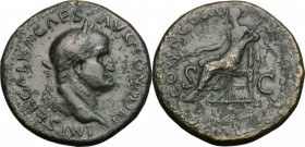 Galba (68-69). AE Sestertius, 68 AD. D/ Laureate head right. R/ Concordia seated left holding olive-branch and transverse sceptre. RIC 343. AE. g. 25....