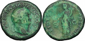 Vespasian (69-79). AE As, Lugdunum mint, 77-78. D/ Head right, laureate. R/ Fides standing left, holding patera and cornucopiae. RIC (2nd ed.) 1232. A...