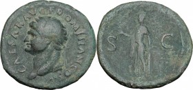 Domitian as Caesar (69-81). AE As, 73-74. D/ Head left, laureate. R/ Spes standing left, holding flower and raising skirt. RIC (2nd ed.; Vespasian) 67...