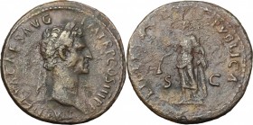 Nerva (96-98). AE As, 97 AD. D/ Head right, laureate. R/ Libertas standing left, holding pileus and scepter. RIC 86. AE. g. 10.95 mm. 28.00 About VF.