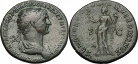 Trajan (98-117). AE As, 114-117 AD. D/ Laureate and draped bust right. R/ Felicitas standing left, holding caduceus and cornucopiae. RIC 674. AE. g. 1...
