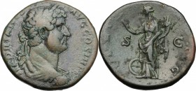 Hadrian (117-138). AE Sestertius, 134-138 AD. D/ Laureate,draped and cuirassed bust right. R/ Felicitas standing facing, head left, holding caduceus a...