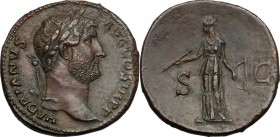 Hadrian (117-138). AE Sestertius, 134-138 AD. D/ Laureate head right. R/ Diana standing left, holding arrow and bow. RIC 777. AE. g. 25.50 mm. 32.00 G...
