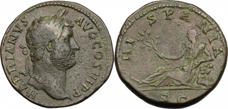 Hadrian (117-138). AE As, 134-138 AD. D/ Laureate head right. R/ Hispania reclin...