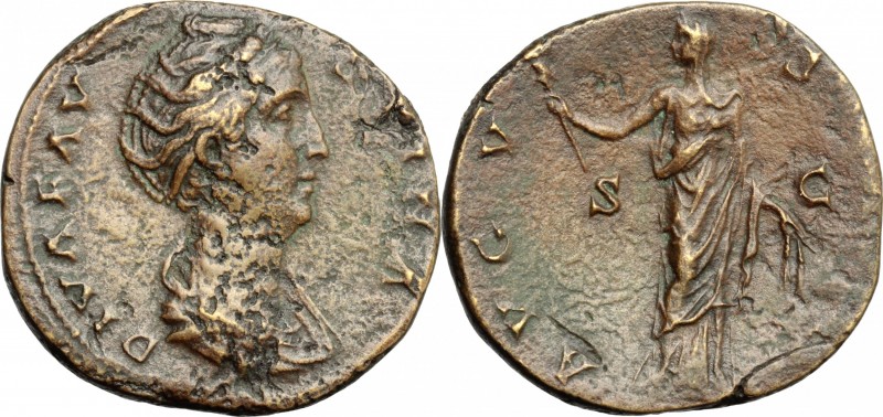 Faustina I (died 141 AD). AE Sestertius, 141 AD. D/ Bust draped right. R/ Ceres ...