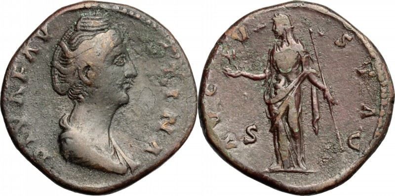 Faustina I (died 141 AD). AE Sestertius, 141 AD. D/ Bust draped right. R/ Ceres ...