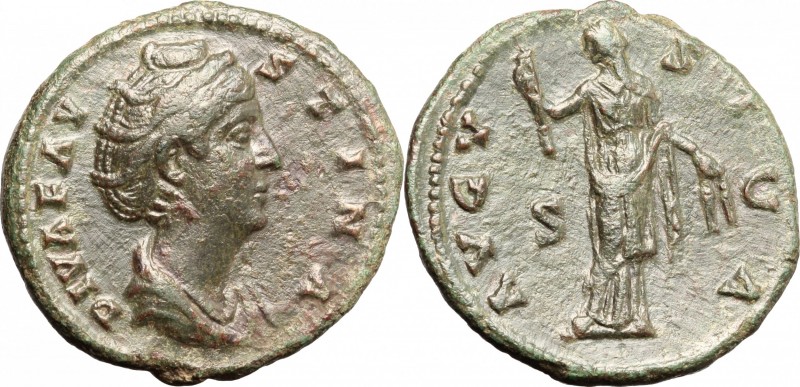 Faustina I (died 141 AD). AE As, 141 AD. D/ Bust right, draped. R/ Ceres standin...