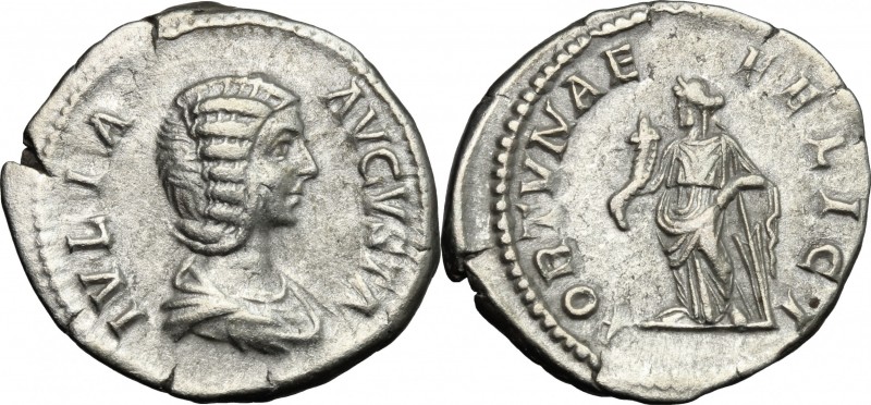 Julia Domna (died 217 AD). AR Denarius, 196-217. D/ Bust right, draped. R/ Fortu...