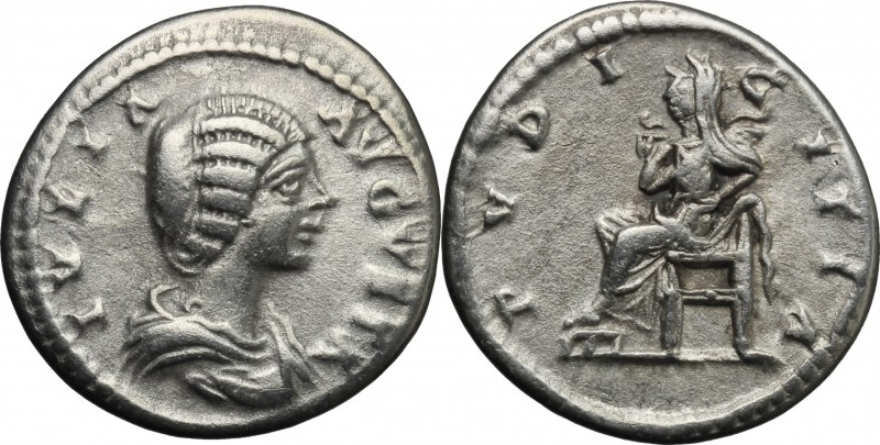 Julia Domna (died 217 AD). AR Denarius, Laodicea ad Mare mint, 196-202. D/ Bust ...