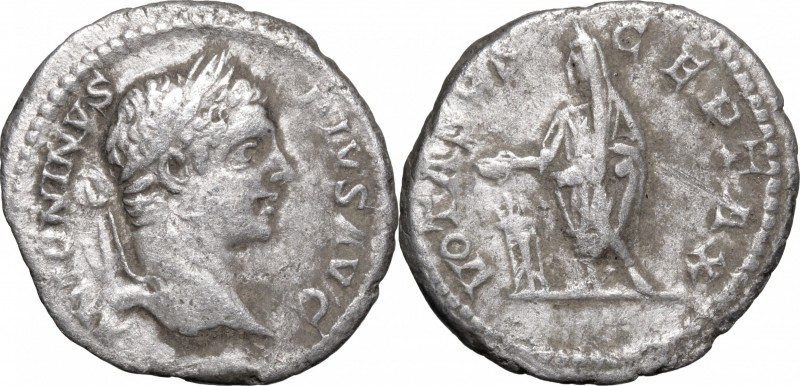 Caracalla (198-217). AR Denarius, 206-210. D/ Head right, laureate. R/ Emperor s...