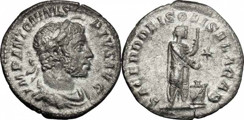 Elagabalus (218-222). AR Denarius. D/ Bust right, laureate, horned, draped. R/ E...