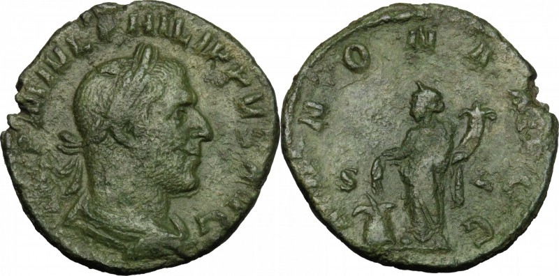 Philip I (244-249). AE Sestertius. D/ Bust right, laureate, draped, cuirassed. R...