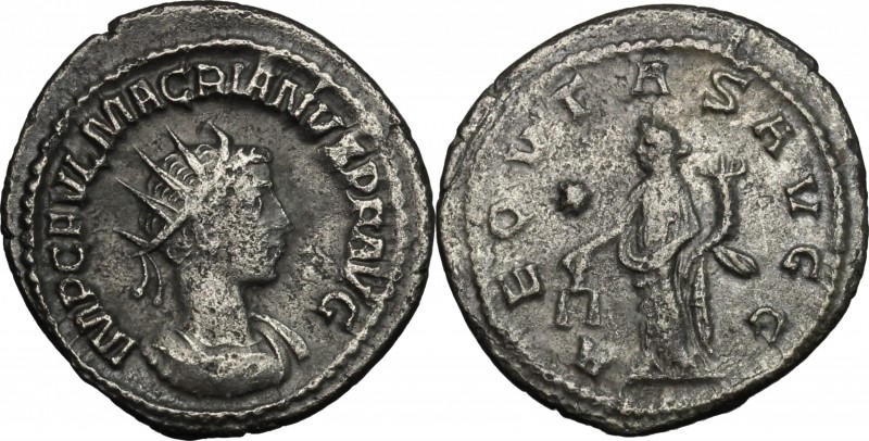 Macrianus (260-261). BI Antoninianus, Antioch mint. D/ Bust right, radiate, cuir...